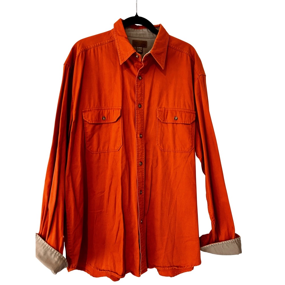 Faded Glory Burnt Orange Rust Button Up‎ Shirt Heavy 100% Cotton Men’s XL